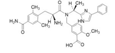 The chemical structure of eluxadoline is Eluxadoline has a molecular weight of 569.65 and a molecular formula of C32H35N5O5. - viberzi 01