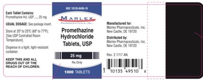 NDC 10135-0495-10Promethazine HydrochlorideTablets, USP25 mgRx Only1000 Capsules - promethazine hydrochloride 02