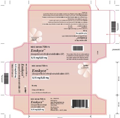 Enskyce(desogestrel And Ethinyl Estradiol Tablets Usp) 0.15 mg/0.03 mg Rx Onlyndc 68180-739-73carton Label: 3 Wallet Of 28 Tablets Each (5bed36d6 6611 464f 8929 1f19bfb6fd43 07)
