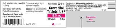 carvedilol-tab-usp-12pt5mg-100s-label.jpg Carvedilol Tablets USP, 12.5 mg - NDC 72888-036-01 - 100 Tablets Container Label - carvedilol tab usp 12pt5mg 100s label