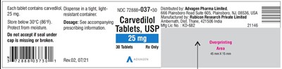 carvedilol-tab-usp-25mg-30s-label.jpg Carvedilol Tablets USP, 25 mg - NDC 72888-037-30 - 30 Tablets Container Label - carvedilol tab usp 25mg 30s label