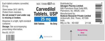 carvedilol-tab-usp-25mg-500s-label.jpg Carvedilol Tablets USP, 25 mg - NDC 72888-037-05 - 500 Tablets Container Label - carvedilol tab usp 25mg 500s label
