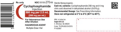 PACKAGE LABEL-PRINCIPAL DISPLAY PANEL- 500 mg per 2.5 mL (200 mg per mL) - Container Label - cyclophosphamide fig1