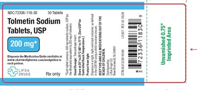 "image Description" (Tolmetin Sodium Tabs 200mg 30s Bottle Label)
