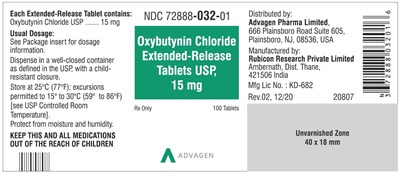 oxybutynin-chloride-er-tab-usp-15mg-100-count.jpg 15 mg Tablet Bottle Label - NDC 72888-032-01 - 100 Tablets - oxybutynin chloride er tab usp 15mg 100 count