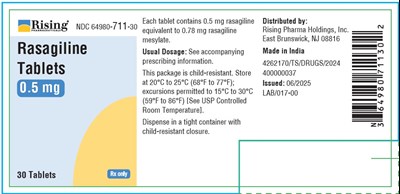 0.5 mg-30 Tablets Bottle Label - rasagiline 0.5mg 30ct label