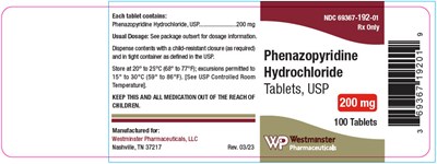 phenazopyridine-03.jpg PRINCIPAL DISPLAY PANEL - 200 mg Tablet Bottle Label - phenazopyridine 03