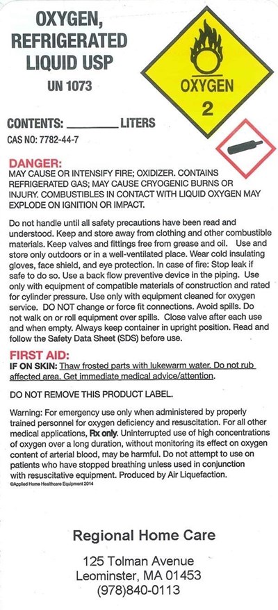 Regionhc O2 Refrig Label (Regionhc1 Ref O2)