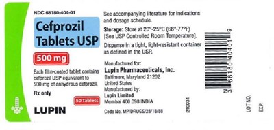 cefprozil-tab-figure-03.jpg CEFPROZIL TABLETS USPRx Only500 mgNDC 68180-404-01 50 Tablets - cefprozil tab figure 03