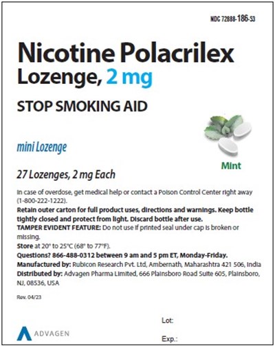 nicotine-polacrilex-lozenge-2-mg-27-container-label.jpg nicotine Polacrilex Lozenge, 2 mg - NDC 72888-186-53 - 27s Container Label - nicotine polacrilex lozenge 2 mg 27 container label