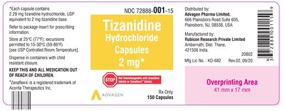 tizanidine-hydrochloride-capsules-2mg-150-count.jpg Principal Display Panel - 2 mg 150 Capsules Bottle - tizanidine hydrochloride capsules 2mg 150 count