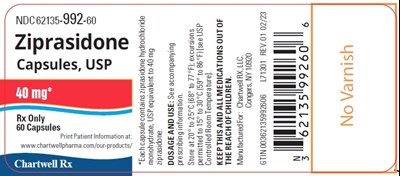 40 mg (Ziprasidone Capsules Usp 40mg 60s Bottle Label)