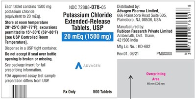 potassium-chloride-er-tabs-usp-1500mg-500s-bottle.jpg Potassium chloride extended-release tablets,USP 1500mg - NDC 72888-076-05 - 500s bottle label - potassium chloride er tabs usp 1500mg 500s bottle
