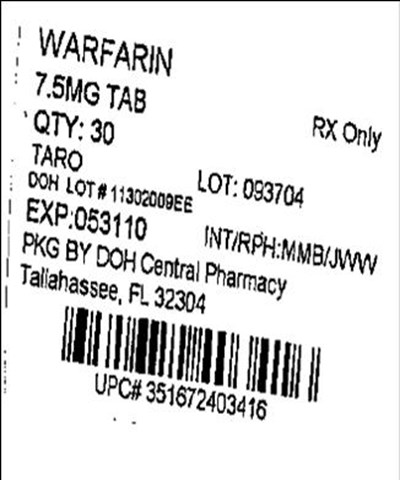 Warfarin sodium tab 7.5mg tar 100@ (351672403416)