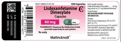 PRINCIPAL DISPLAY PANEL - 40 mg Capsules - lisdexamfetamine dimesylate 13