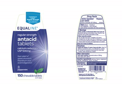 101PPT150PVLFLB.jpg EQUALINE regular strength antacid tablets calcium carbonate 500mg 150 chewable tablets peppermint - 101PPT150PVLFLB