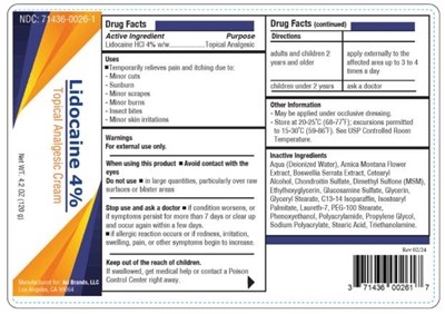 Principal Display Panellidocaine HCl 4% Creamndc 71436-0026-1 Topical Analgesic Cream4.2 Oz (120 G)aribrands, Llc (Lidocaine HCl 4 Percent Cream 01)