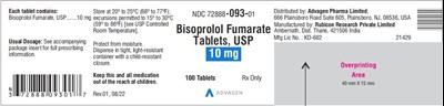 bisoprolol-fumarate-tabs-10mg-100s.jpg Bisoprolol Fumarate Tablets 10 mg - NDC 72888-093-01 - 100 Tablets Label - bisoprolol fumarate tabs 10mg 100s