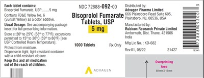 bisoprolol-fumarate-tabs-5mg-1000s.jpg Bisoprolol Fumarate Tablets 10 mg - NDC 72888-092-00 - 1000 Tablets Label - bisoprolol fumarate tabs 5mg 1000s