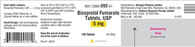 bisoprolol-fumarate-tabs-5mg-100s.jpg Bisoprolol Fumarate Tablets 5 mg - NDC 72888-092-01 - 100 Tablets Label - bisoprolol fumarate tabs 5mg 100s