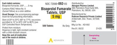 bisoprolol-fumarate-tabs-5mg-500s.jpg Bisoprolol Fumarate Tablets 5 mg - NDC 72888-092-05 - 500 Tablets Label - bisoprolol fumarate tabs 5mg 500s