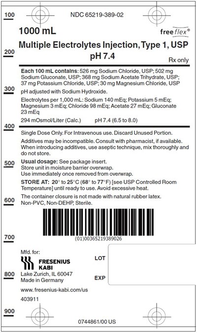 kab00-0002-05.jpg PACKAGE LABEL - PRINCIPAL DISPLAY – Multiple Electrolytes Injection, Type 1, USP pH 7.4 1000 mL Bag Label - kab00 0002 05