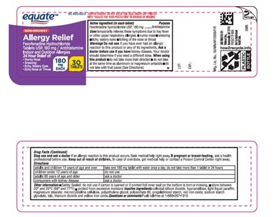Fexofenadine Hydrochloride Tablets, USP 180 mg 30 ct Container Label - equate allergy relief   fexofenadine hcl tabs   ca 1