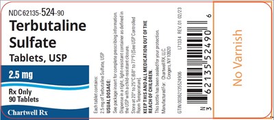 terbutaline-sulfate-tablet-2pt5mg.jpg Terbutaline sulfate Tablets, USP 2.5 mg- NDC 62135-524-90 - 90 Tablets label - terbutaline sulfate tablet 2pt5mg