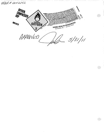 Compressed Oxygen Label (Hhr Compressed O2)