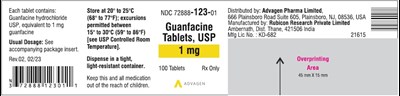 guanfacine-tablets-usp-1mg-100s-tablets.jpg Guanfacine Tablets 1 mg - NDC 72888-123-01 - 100 Tablets Label - guanfacine tablets usp 1mg 100s tablets