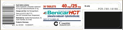 benicar-hct-05.jpg PRINCIPAL DISPLAY PANEL NDC 0713-0865-30 TABLETS Benicar HCT (olmesartan medoxomil and hydrochlorothiazide) 40 mg / 25 mg 30 TABLETS Rx only - benicar hct 05