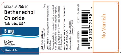 image description - bethanechol chloride 5mg tab 90s bottle label