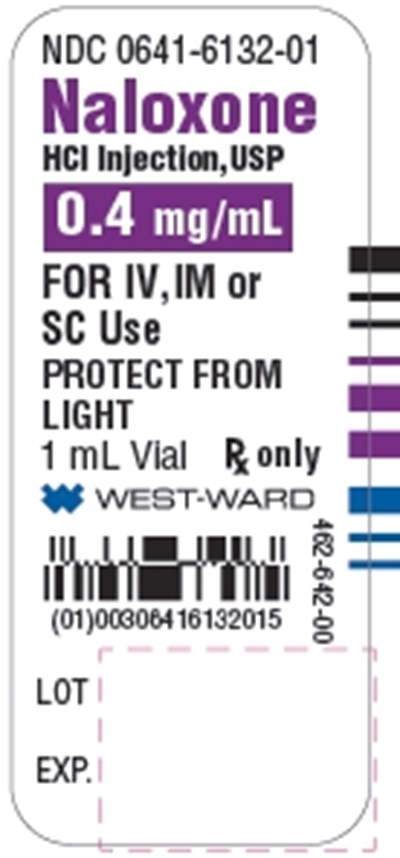 Ndc 0641-6132-01 Naloxone HCl Injection, Usp 0.4 mg/ml For Iv, Im Or Sc Use Protect From Light 1 mL Vial Rx Only (Naloxone Hydrochloride Injection Usp 2)