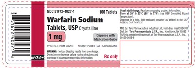 warfarin-02.jpg PRINCIPAL DISPLAY PANEL - 1 mg Tablet Bottle Label - warfarin 02