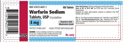 warfarin-06.jpg PRINCIPAL DISPLAY PANEL - 4 mg Table Bottle Label - warfarin 06