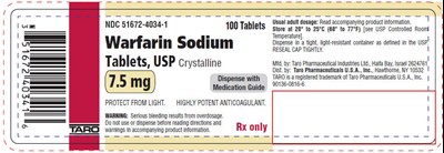 warfarin-09.jpg PRINCIPAL DISPLAY PANEL - 7.5 mg Tablet Bottle Label - warfarin 09