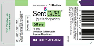 Seroquel 50 mg 100 Tablet Bottle Label (Ndc61269 251 10)