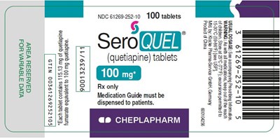 Seroquel 100 mg 100 Tablet Bottle Label (Ndc61269 252 10)