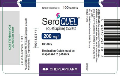 Seroquel 200 mg 100 Tablet Bottle Label (Ndc61269 253 10)