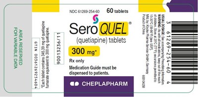 Seroquel 300 mg 60 Tablet Bottle Label (Ndc61269 254 60)