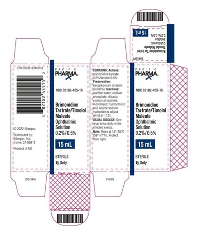 PRINCIPAL DISPLAY PANELNDC 82182-455-10Brimonidine Tartrate/Timolol MaleateOphthalmic Solution 0.2%/0.5%15 mLSTERILERx OnlyPACIFIC PHARMA - brimonidine tartrate and timolol maleate ophthalmi 06