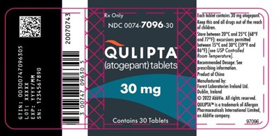 qulipta-07.jpg PRINCIPAL DISPLAY PANELNDC 0074-7096-30QULIPTA™(atogepant) tabletsRx OnlyContains 30 Tablets30 mg - qulipta 07