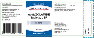 acetazolamide-02.jpg PRINCIPAL DISPLAY PANELNDC 10135-0567-01AcetaZOLAMIDETablets, USP250 mgRx Only100 TABLETS - acetazolamide 02