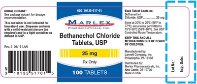Principal Display Panelndc 10135-517-01bethanechol Chloridetablets, Usp25 mgrx Only100 Tablets (Bethanechol Chloride 03)