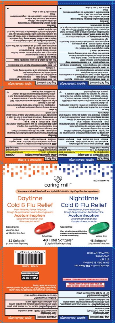 Acetaminophen 325 mg, Dextromethorphan Hbr 10 mg, Phenylephrine HCl 5 mg, Acetaminophen 325 mg, Dextromethorphan Hbr 15 mg, Doxylamine Succinate 6.25 mg (Daytime Pe Nighttime No Pse Pe Softgels Pur 1)