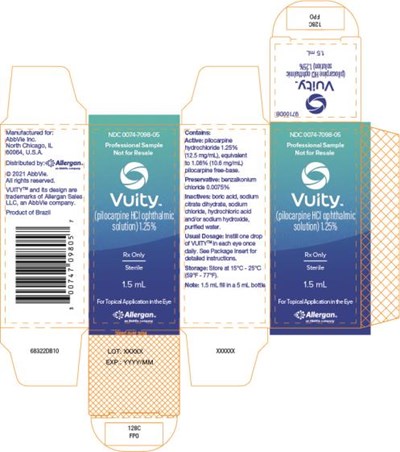 PRINCIPAL DISPLAY PANELNDC 0074-7098-05Professional Sample Not for ResaleVuity™ (pilocarpine HCI ophthalmic solution) 1.25%Rx OnlySterile1.5 mLFor topical Application in the EyeAllergan™An AbbVie company - vuity 08