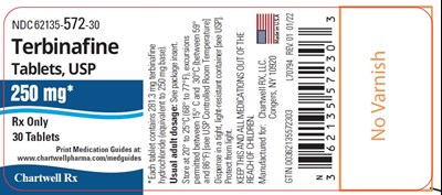 Terbinafine Tablets, USP 250 mg  - NDC 62135-572-30 - 30 Tablet Label - terbinafine tablets usp 250mg 30s