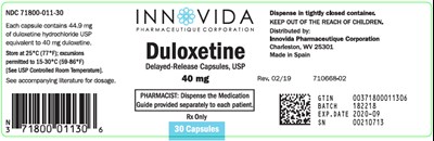 duloxetine-09.jpg PRINCIPAL DISPLAY PANEL - 40 mg Capsule Bottle Label - duloxetine 09