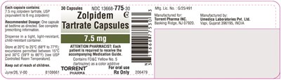 "image Description" (Zolpidem Tartrate Caps 7pt5mg 30s Bottle Label)