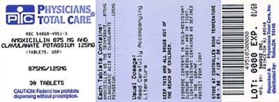 Amoxicillin and Clavulanate Potassium Tablets 875 mg and 125 mg Label - 4951